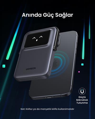 UGREEN Uno MagSafe Wireless 5.000 mAh 20W Hızlı Şarj Powerbank, Siyah, 35605B