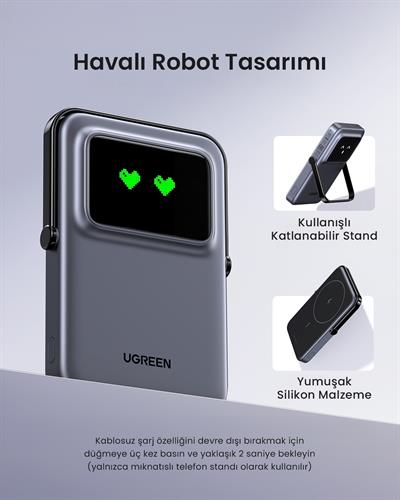 UGREEN Uno MagSafe Wireless 5.000 mAh 20W Hızlı Şarj Powerbank, Siyah, 35605B
