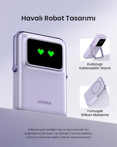 UGREEN Uno MagSafe Wireless 10.000 mAh 20W Hızlı Şarj Mini Powerbank, Mor, 45328