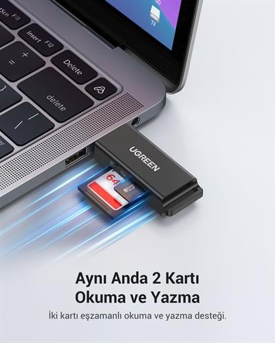 UGREEN USB 3.0 SD ve Micro SD Kart Okuyucu, Siyah, 40752