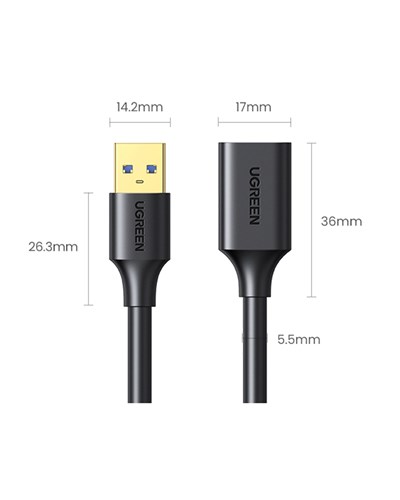 UGREEN USB 3.0 Uzatma Kablosu 2 Metre, Siyah, 10373