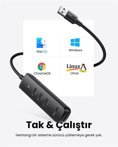 UGREEN 4 Portlu USB 3.0 Çoklayıcı HUB Adaptör, 25 CM, 10915
