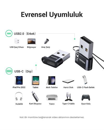 UGREEN USB-A Erkek to USB Type-C Dişi Çevirici Dönüştürücü Adaptör, 50568
