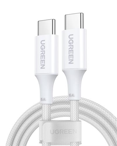 UGREEN USB-C 100W 3A QC PD Silikon Örgülü Hızlı Şarj Kablosu,1 Metre, Beyaz, 15267