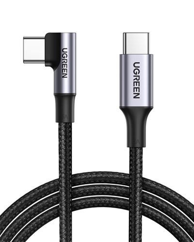 UGREEN USB-C 100W 5A QC PD 90 Derece Örgülü Hızlı Şarj Kablosu, 1 Metre, Siyah, 70643