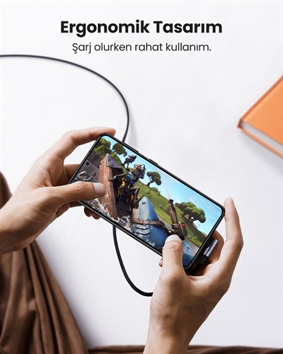UGREEN USB-C 100W 5A QC PD 90 Derece Örgülü Hızlı Şarj Kablosu, 2 Metre, Siyah, 70645