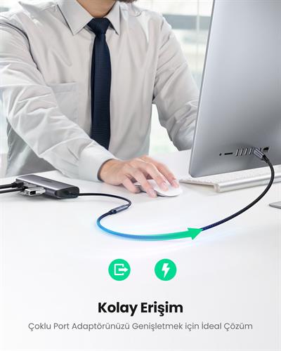 Ugreen USB C 3.1 Gen2 100W Thunderbolt 3 Alüminyum Gövde Örgülü Uzatma Kablosu 0.5m, Siyah, 80810