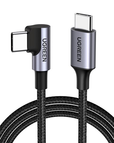 UGREEN USB-C 60W 3A QC PD 90 Derece Örgülü Hızlı Şarj Kalosu, 1 Metre, Siyah, 50123