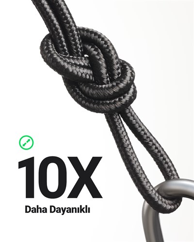 UGREEN USB-C 60W 3A QC PD 90 Derece Örgülü Hızlı Şarj Kalosu, 2 Metre, Siyah, 50125