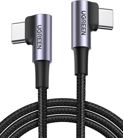 UGREEN USB-C 60W 3A QC PD Çift Tarafı 90 Derece Örgülü Hızlı Şarj Kalosu, 2 Metre, Siyah, 70531