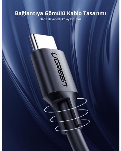 UGREEN USB-C 60W 3A QC PD Hızlı Şarj Kablosu, 2 Metre, Beyaz, 60520