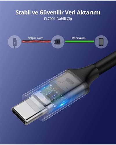 UGREEN USB-C 60W Thunderbolt USB3.1 GEN1 3A QC PD Hızlı Şarj Kablosu, 1.5 Metre, Siyah, 50751