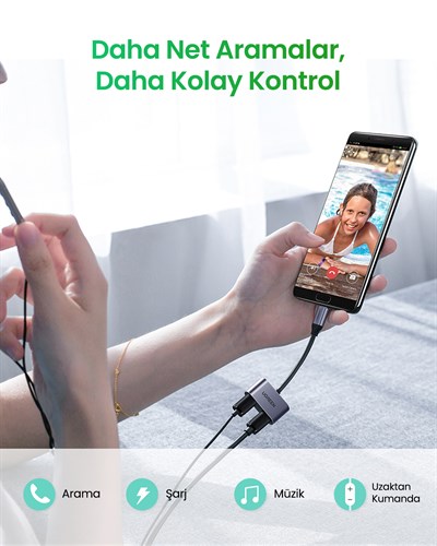 UGREEN USB-C to 2xUSB-C Kulaklık ve Şarj Adaptörü, 60165