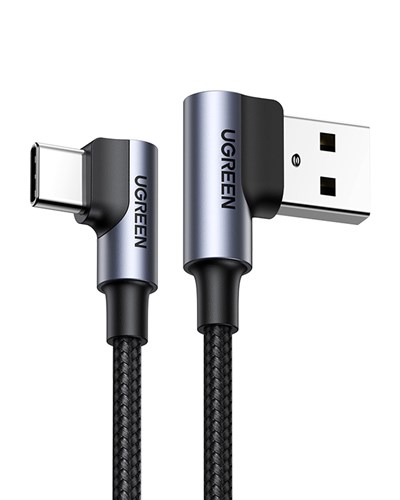 UGREEN USB-C to USB-A 3A QC 90 Derece Hızlı Şarj Kablosu, 1 Metre, Uzay Grisi, 20856
