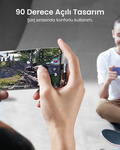 UGREEN USB-C to USB-A 3A QC 90 Derece Hızlı Şarj Kablosu, 1 Metre, Uzay Grisi, 50941