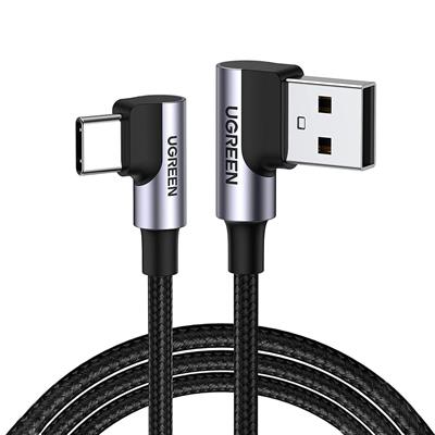 UGREEN USB-C to USB-A 3A QC 90 Derece Hızlı Şarj Kablosu, 3 Metre, Uzay Grisi, 70875