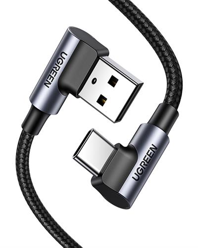 UGREEN USB-C to USB-A 3A QC 90 Derece Hızlı Şarj Kablosu, 2 Metre, Uzay Grisi, 20857