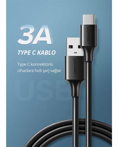 UGREEN USB-C to USB-A 3A QC Hızlı Şarj Kablosu, 2 Metre, Beyaz, 60123