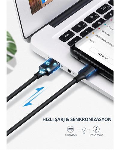 UGREEN USB-C to USB-A 3A QC Hızlı Şarj Kablosu, 2 Metre, Beyaz, 60123