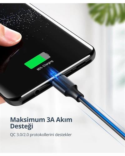 UGREEN USB-C to USB-A 3A QC Hızlı Şarj Kablosu, 2 Metre, Beyaz, 60123