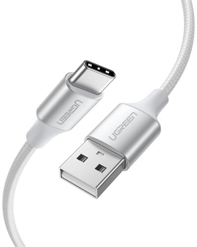 UGREEN USB-C to USB-A 3A QC Örgülü Hızlı Şarj Kablosu, 3 Metre, Gümüş Beyazı, 60409