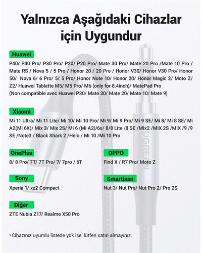 UGREEN USB-C Type-C Jak Aux Ses Kablosu 3.5mm, Gümüş, 30633, Apple cihazlarla uyumlu değildir