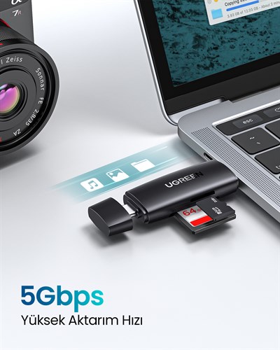 UGREEN USB-C ve USB-A 3.0 SD MicroSD Kart Okuyucu, 80191