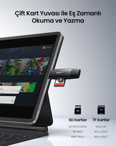 UGREEN USB-C ve USB-A 3.0 SD MicroSD Kart Okuyucu, 80191