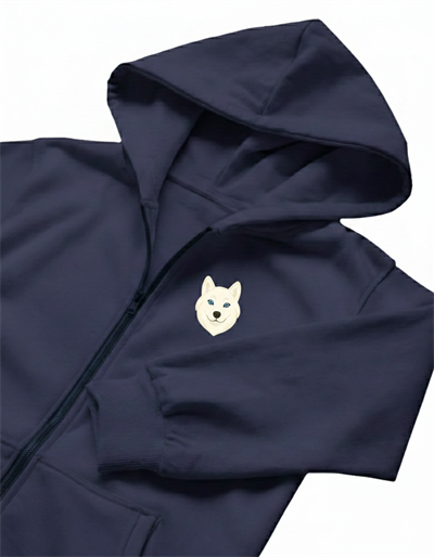 Erkek Beyaz Husky Baskılı Oversize Fermuarlı Hoodie