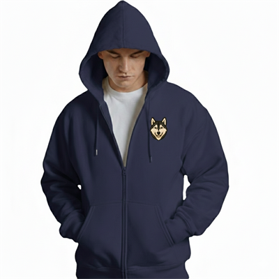 Erkek Husky Baskılı Oversize Fermuarlı Hoodie