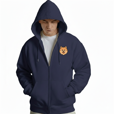 Erkek Pomeranian Baskılı Oversize Fermuarlı Hoodie