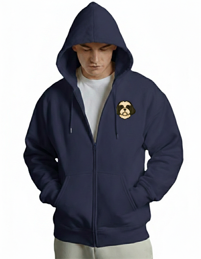 Erkek Shih Tzu Baskılı Oversize Fermuarlı Hoodie