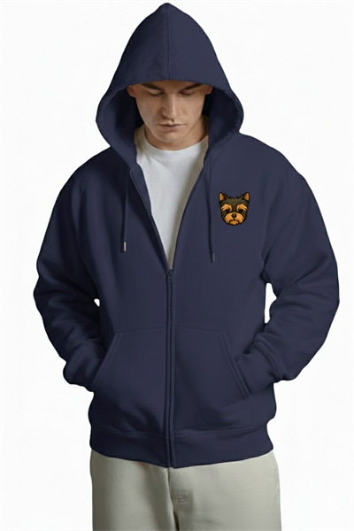 Erkek Yorkshire Terrier Baskılı Oversize Fermuarlı Hoodie