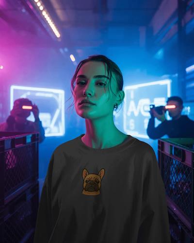French Bulldog Baskılı Kadın Sweatshirt – Minimal Göğüs Ortası Baskı Antrasit Regular Fit