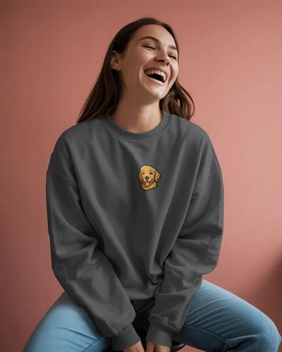 Golden Retriever Baskılı Kadın Sweatshirt – Minimal Göğüs Baskı Antrasit Regular Fit