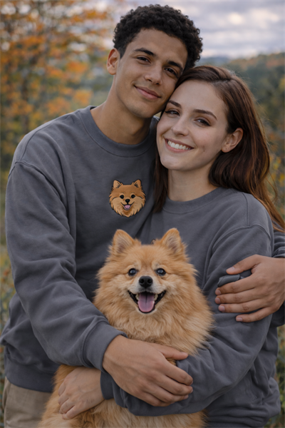 Pomeranian Köpek Desenli Sevgili Sweatshirt – Unisex Çift Kombini