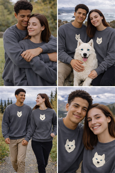 Samoyed Köpek Desenli Sevgili Sweatshirt – Unisex Çift Kombini