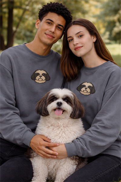 Shih Tzu Köpek Desenli Sevgili Sweatshirt – Unisex Çift Kombini