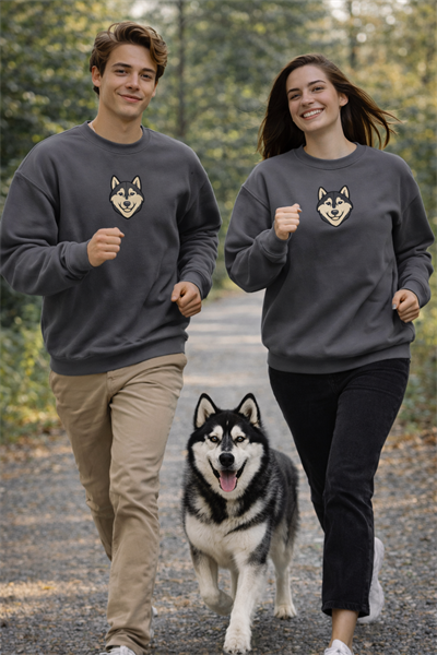 Siberian Husky Köpek Desenli Sevgili Sweatshirt – Unisex Çift Kombini