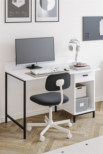 Ately Metal Ayaklı Çalışma Masası Ofis Kütüphane Oyuncu Masası Beyaz