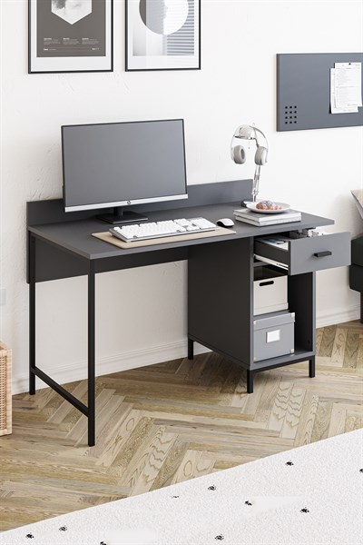 Ately Metal Ayaklı Çalışma Masası Ofis Kütüphane Oyuncu Masası Antrasit