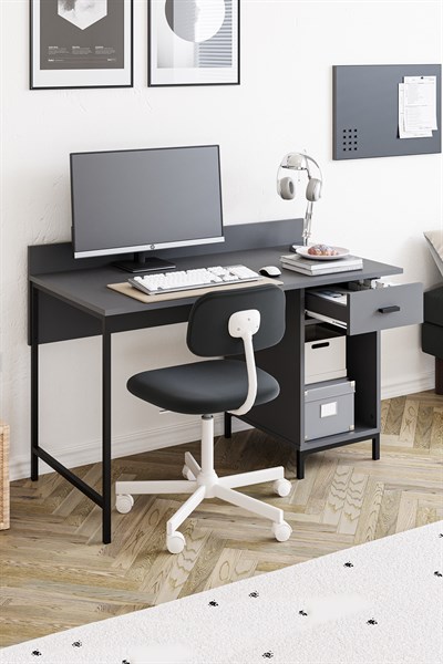 Ately Metal Ayaklı Çalışma Masası Ofis Kütüphane Oyuncu Masası Antrasit