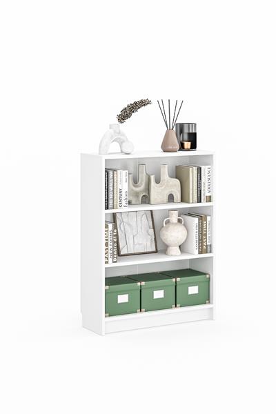 Bili Kitaplık 3 Raflı Geniş Çok Amaçlı Ofis Salon Kitap Dosya Rafı Beyaz