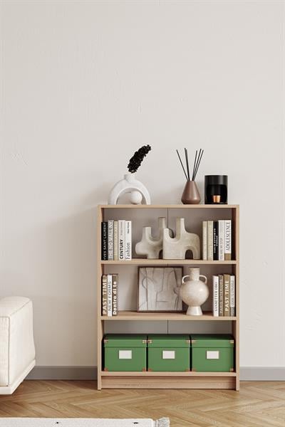 Bili Kitaplık 3 Raflı Geniş Çok Amaçlı Ofis Salon Kitap Dosya Rafı Meşe