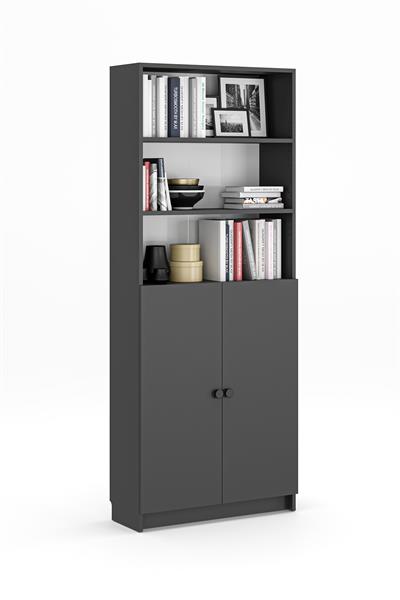 Bili Kitaplık 5 Raflı 2 Kapaklı Çok Amaçlı Ofis Salon Kitap Dosya Rafı Antrasit