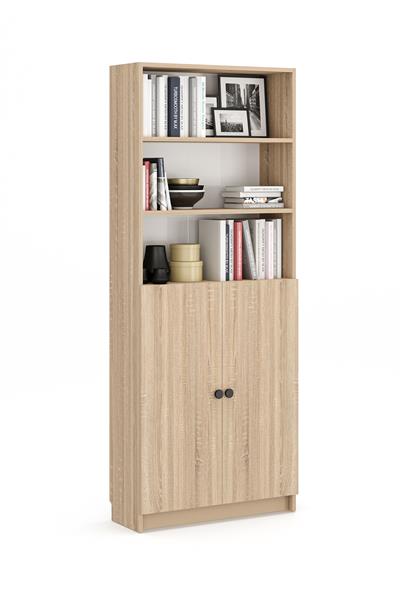 Bili Kitaplık 5 Raflı 2 Kapaklı Çok Amaçlı Ofis Salon Kitap Dosya Rafı Meşe