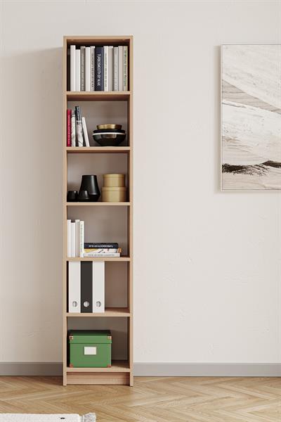 Bili Kitaplık 5 Raflı Dar Çok Amaçlı Ofis Salon Kitap Dosya Rafı Meşe