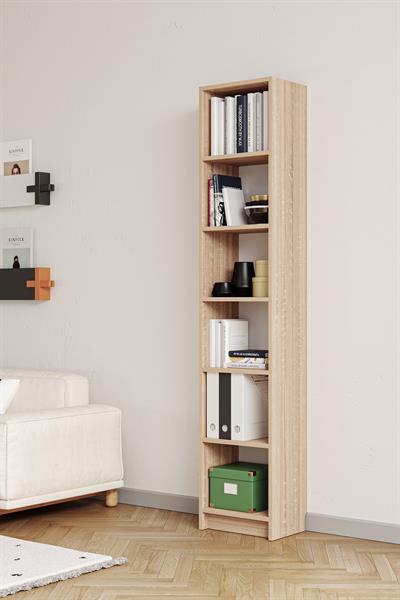 Bili Kitaplık 5 Raflı Dar Çok Amaçlı Ofis Salon Kitap Dosya Rafı Meşe