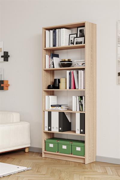 Bili Kitaplık 5 Raflı Geniş Çok Amaçlı Ofis Salon Kitap Dosya Rafı Meşe
