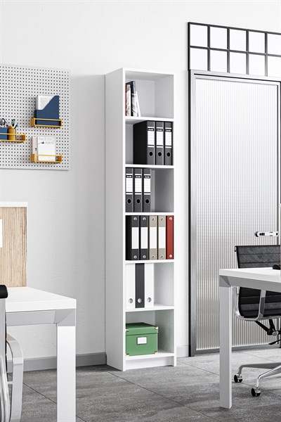 Tera Kitaplık 5 Raflı Dar Çok Amaçlı Ofis Salon Kitap Dosya Rafı Ayaralanabilir Raflı Kitaplık Beyaz
